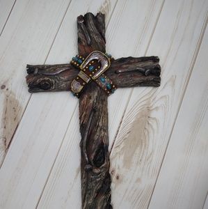 New Faux wood cross with belt buckle